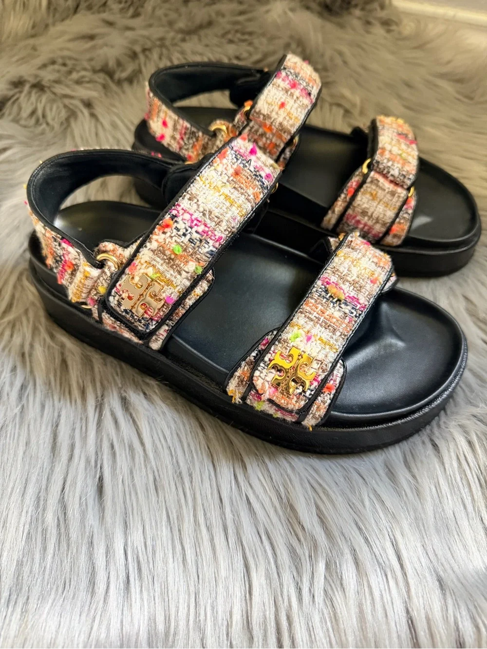 Tory Burch Kira Sport Sandal Women Size 6.5 Tweed Pink/Black